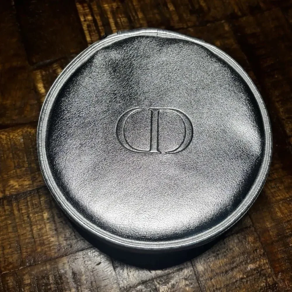 DIOR Beauty Cosmetics Silver Round Vanity Pouch Case Bag